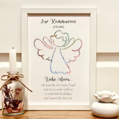 Personalisiertes Erstkommunion Geschenk – Schutzengel Bilderrahmen mit Namen & Datum Geldgeschenke