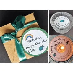 Best Personalisiertes Gastgeschenk zur Kommunion & Konfirmation – Teelicht mit Botschaft, Glashalter & Geschenkbox Gastgeschenke