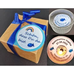 Best Personalisiertes Gastgeschenk zur Kommunion & Konfirmation – Teelicht mit Botschaft, Glashalter & Geschenkbox Gastgeschenke