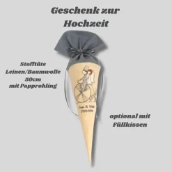 Hochzeitsgeschenke|ChrisPatchy Personalisiertes Geldgeschenk zur Hochzeit – Bestickte Schultüte aus Leinen, Unikat für Brautpaar, Silberhochzeit & Goldhochzeit