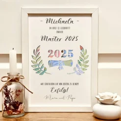 Discount Personalisiertes Geldgeschenk zur Abschlussfeier: Master, Bachelor, Abitur & Ausbildung – Individuelles A4-Bild mit Blätterkranz & Urkunde Geschenke