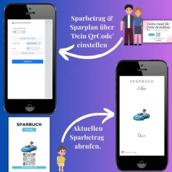 Geldgeschenke|QrCode-Galerie Personalisiertes Geldgeschenk | Führerschein Zuschuss | Digitales Sparbuch | Geschenkkarte | Auto Junge Blau