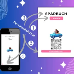 Geldgeschenke|QrCode-Galerie Personalisiertes Geldgeschenk | Führerschein Zuschuss | Digitales Sparbuch | Geschenkkarte | Auto Mädchen Pink