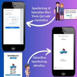 Geldgeschenke|QrCode-Galerie Personalisiertes Geldgeschenk | Führerschein Zuschuss | Digitales Sparbuch | Geschenkkarte | Auto Mädchen Blau