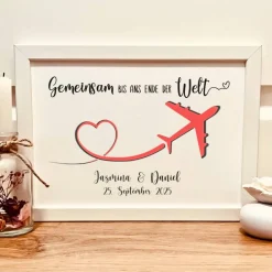Online Personalisiertes Geldgeschenk zur Hochzeit – Hochzeitsgeschenk „Gemeinsam bis ans Ende der Welt“ im Bilderrahmen Geldgeschenke