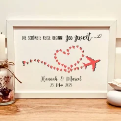 Best Personalisiertes Geldgeschenk zur Hochzeit – Hochzeitsgeschenk „Die schönste Reise beginnt zu zweit“ im Bilderrahmen Geldgeschenke