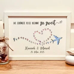 Best Personalisiertes Geldgeschenk zur Hochzeit – Hochzeitsgeschenk „Die schönste Reise beginnt zu zweit“ im Bilderrahmen Geldgeschenke