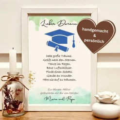 Personalisiertes Geldgeschenk Abitur im Bilderrahmen mit Hut & Urkunde – Kreatives Andenken Geschenke