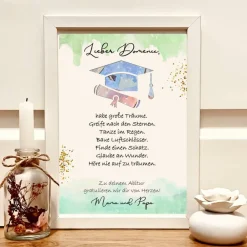 Personalisiertes Geldgeschenk Abitur im Bilderrahmen mit Hut & Urkunde – Kreatives Andenken Geschenke