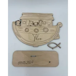 Geldgeschenke|UnikArt-Studio Personalisiertes Geldgeschenk Arche Noah aus Holz zur Taufe, Geburt & Kommunion