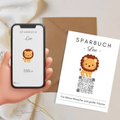 Geldgeschenke|QrCode-Galerie Personalisiertes Geldgeschenk | Virtuelles Sparbuch | QrCode Geschenkkarte | Löwe