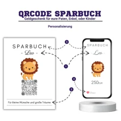 Geldgeschenke|QrCode-Galerie Personalisiertes Geldgeschenk | Virtuelles Sparbuch | QrCode Geschenkkarte | Löwe