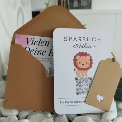 Geldgeschenke|QrCode-Galerie Personalisiertes Geldgeschenk | Virtuelles Sparbuch | QrCode Geschenkkarte | Löwe