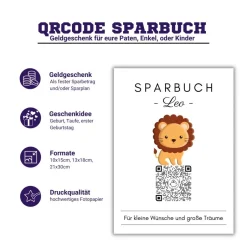Geldgeschenke|QrCode-Galerie Personalisiertes Geldgeschenk | Virtuelles Sparbuch | QrCode Geschenkkarte | Löwe