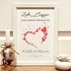 Personalisiertes Geldgeschenk Hochzeit – Geld im Bilderrahmen mit Namen & Herzen Geldgeschenke