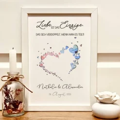 Personalisiertes Geldgeschenk Hochzeit – Geld im Bilderrahmen mit Namen & Herzen Geldgeschenke