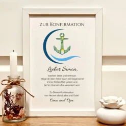Geldgeschenke|Fancy CraftHacks Personalisiertes Geldgeschenk zur Konfirmation mit Anker | Konfirmationsgeschenk Geld im Bilderrahmen
