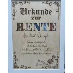 Clearance Personalisiertes Geldgeschenk zur Rente im Bilderrahmen – Individuelle Urkunde mit Holzeinleger Geschenke