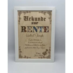Clearance Personalisiertes Geldgeschenk zur Rente im Bilderrahmen – Individuelle Urkunde mit Holzeinleger Geschenke