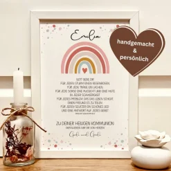 Best Personalisiertes Geschenkbild zur Erstkommunion für Mädchen – Einzigartiges Kommunionsgeschenk mit Namen & Regenbogen Geschenke
