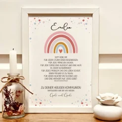 Best Personalisiertes Geschenkbild zur Erstkommunion für Mädchen – Einzigartiges Kommunionsgeschenk mit Namen & Regenbogen Geschenke