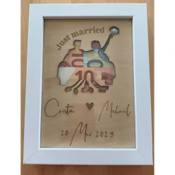 Outlet Personalisiertes Geschenk zur Hochzeit mit Brautpaar und Hochzeitsauto im Bilderrahmen Hochzeitsgeschenke