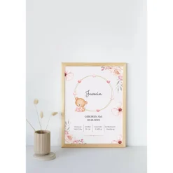 Outlet Personalisiertes Geschenk zur Geburt | Geburtstafel rosa | Geburtsdaten Poster Bär | Geburtsbild | personalisiertes Gesc Geschenke