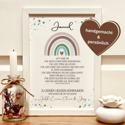 Geschenke|Fancy CraftHacks Personalisiertes Geschenkbild zur Erstkommunion für Jungen – Kommunionsgeschenk mit Namen & Regenbogenmotiv