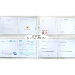 Clearance personalisiertes Gästebuch & Album zur Taufe mit Kreuz aus Fischen in Hellblau blanko o. mit Fragebogen Fotoalbum & Gästebuch