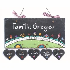 Discount personalisiertes Hochzeitsgeschenk: Türschild aus Schiefer mit Name personalisiert, wetterfestes Schieferschild für die Haustür, bunt & handgemalt Gastgeschenke