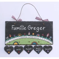 Discount personalisiertes Hochzeitsgeschenk: Türschild aus Schiefer mit Name personalisiert, wetterfestes Schieferschild für die Haustür, bunt & handgemalt Gastgeschenke