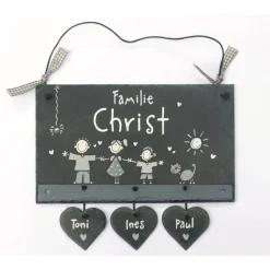 Outlet Personalisiertes Hochzeitsgeschenk – Familienschild aus Schiefer mit Herzanhänger, wetterfest & handgefertigt Hochzeitsgeschenke