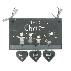 Outlet Personalisiertes Hochzeitsgeschenk – Familienschild aus Schiefer mit Herzanhänger, wetterfest & handgefertigt Hochzeitsgeschenke