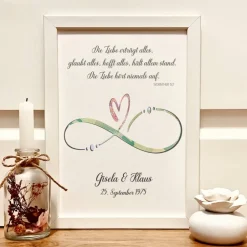Best Personalisiertes Hochzeitsgeschenk mit Bibelvers – Geldgeschenk im Bilderrahmen A4 | Die Liebe hört niemals auf Geldgeschenke