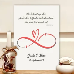 Best Personalisiertes Hochzeitsgeschenk mit Bibelvers – Geldgeschenk im Bilderrahmen A4 | Die Liebe hört niemals auf Geldgeschenke