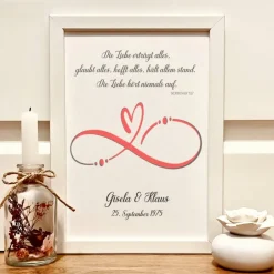 Best Personalisiertes Hochzeitsgeschenk mit Bibelvers – Geldgeschenk im Bilderrahmen A4 | Die Liebe hört niemals auf Geldgeschenke
