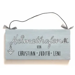 Sale Personalisiertes Hochzeitsgeschenk Türschild Heimathafen aus Holz - maritimes Familienschild handgemalt, individuelles Haustürschild mit Name - einzigartiges Geschenk zur Hochzeit für das Brautpaar - persönlich, exklusiv, besonders Hochzeitsgeschenke