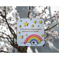Sale Personalisiertes Holzschild Regenbogen als Erinnerung an Sternenkind – Regenbogenbaby Geschenk mit Gravur Mutmacher