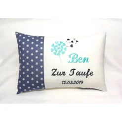 Geschenke|ChrisPatchy personalisiertes Namenskissen Geschenk zur Kommunion Konfirmation Geburt Taufe in grau weiß