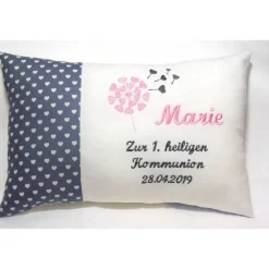 Geschenke|ChrisPatchy personalisiertes Namenskissen Geschenk zur Kommunion Konfirmation Geburt Taufe in grau weiß