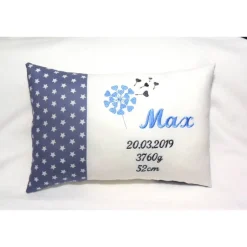 Geschenke|ChrisPatchy personalisiertes Namenskissen Geschenk zur Kommunion Konfirmation Geburt Taufe in grau weiß