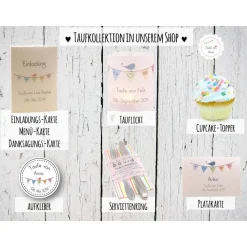 Discount Personalisiertes Namensschild mit bunten Wimpeln für Taufe oder Kommunion für Mädchen Taufschmuck