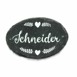 Best Personalisiertes Schiefertürschild oval – Hochzeitsgeschenk mit Name & Kranz, handgemacht, wetterfest Gastgeschenke