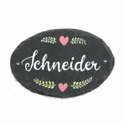 Best Personalisiertes Schiefertürschild oval – Hochzeitsgeschenk mit Name & Kranz, handgemacht, wetterfest Gastgeschenke