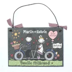 Personalisiertes Schieferschild als Hochzeitsgeschenk – Brautpaar auf Fahrrad, wetterfest & einzigartig Hochzeitsgeschenke