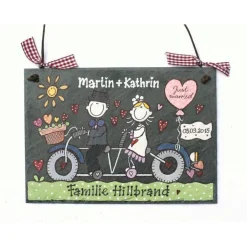 Personalisiertes Schieferschild als Hochzeitsgeschenk – Brautpaar auf Fahrrad, wetterfest & einzigartig Hochzeitsgeschenke