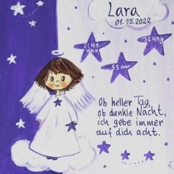 Personalisiertes Schutzengelbild Mädchen – Handgemalt auf Leinwand als Taufgeschenk 20x20 Geschenke
