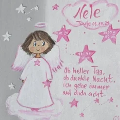 Personalisiertes Schutzengelbild Mädchen – Handgemalt auf Leinwand als Taufgeschenk 20x20 Geschenke