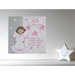 Personalisiertes Schutzengelbild Mädchen – Handgemalt auf Leinwand als Taufgeschenk 20x20 Geschenke