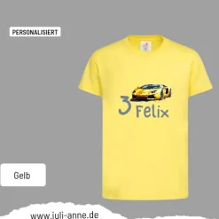 Clearance Personalisiertes Shirt GEBURTSTAG Zahl & Name personalisiert Rennauto Gelb Gold Kinder Dekoration